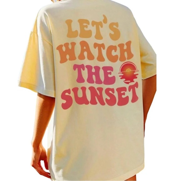 SHEIN Tops - Cream and orange "Let's Watch The Sunset" graphic tee #surfvibes
-882
